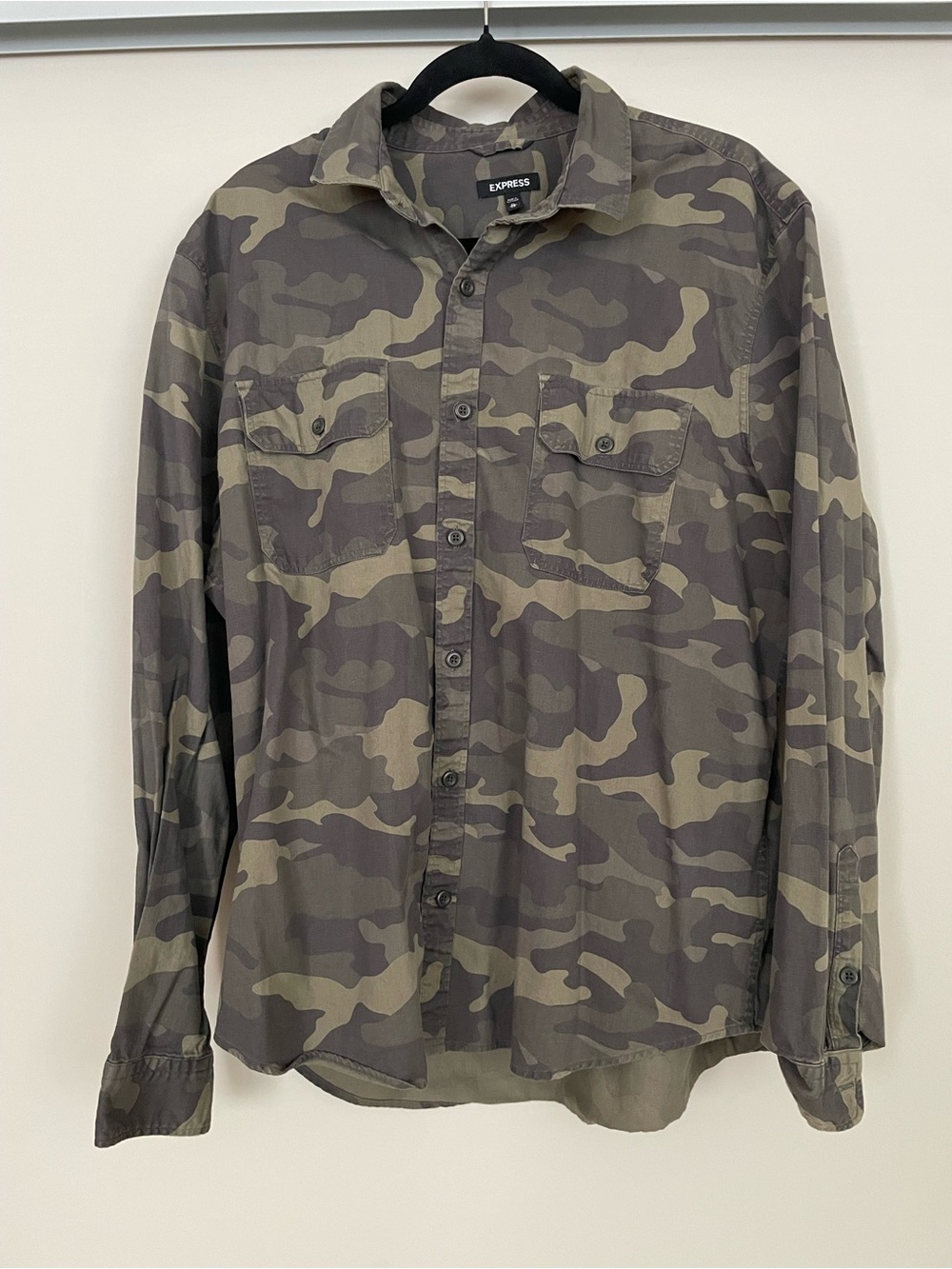 Express Men's Camouflage Button-Down Shirt - Olive Green/Brown